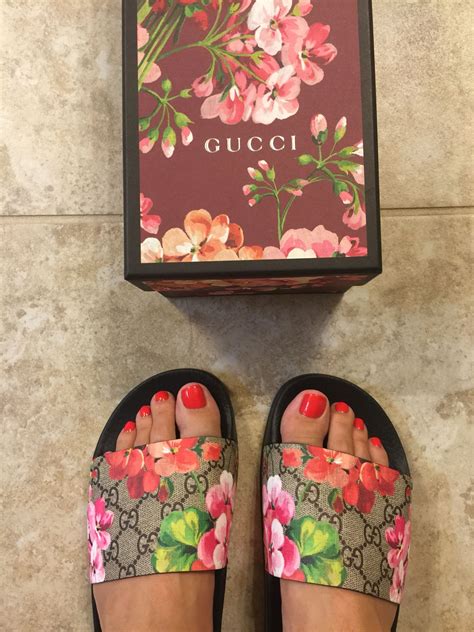 gucci bloom slides sale|gucci floral slides outfit.